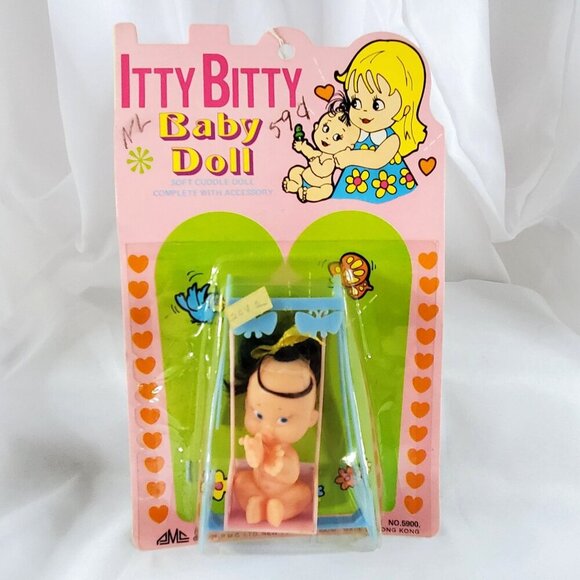VTG 1971 Itty Bitty Baby Doll Soft 2" Cuddle Doll With Accessory New In Package - Picture 1 of 11